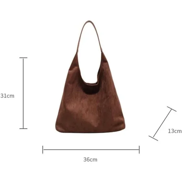 Chic Women's Suede Shoulder Bag - Spacious Retro Tote for Work and Play - Picture 6 of 7